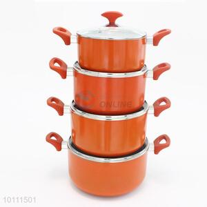 8 Pcs/Set Orange Double Bottom Non-Stick Stockpot with two Handle