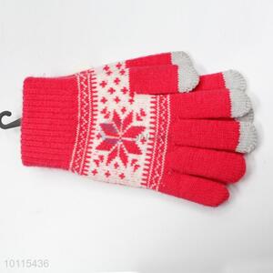 Pink snowflake winter warm gloves
