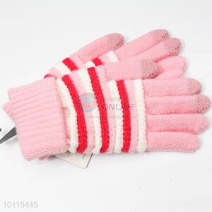 Green stripe pattern warm gloves