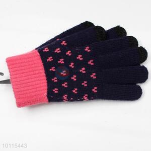 Dark blue acrylic knitted gloves