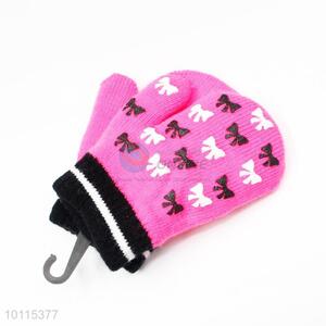 Pink bowknot pattern acrylic children gloves