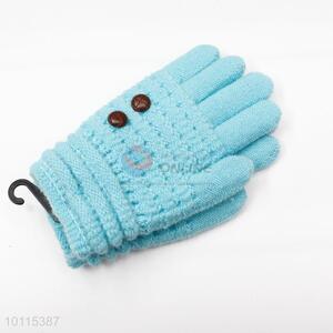 Blue knitted acrylic children gloves