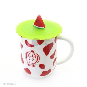 Watermelon Shape Lid Ceramic Cup Coffee Mug