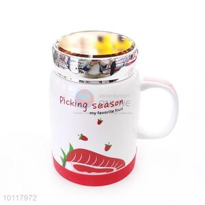Fruit Pattern Ceramic Coffee Mugs With Cover
