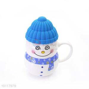 Blue Cartoon Snowman Shape Ceramic Cup Drinking  Cup