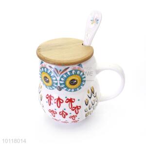 Cartoon Animal Shape Ceramic Cup Mug With Wood Lid