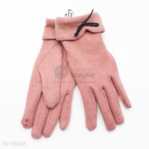 Women Pink <em>Winter</em> Wool <em>Gloves</em> with Bowknot