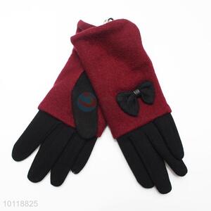 Black & Red Mirco Velvet Gloves with Bowknot