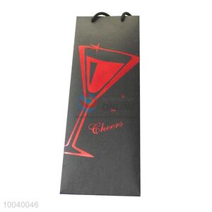 32*12*9 Paper black cardboard wine bag single bottle with printed three color cup shape