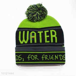 Green Water Pattern Winter Hat Knitted Hat with Ball Top