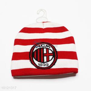 Red and White Stripe Pattern Beanie Hat,Knitted Hat