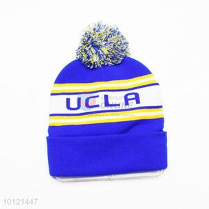 Royalblue Letter Pattern Winter Hat Knitted Hat with Ball Top