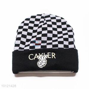 Black and Gray Plaid Pattern Winter Beanie Hat/Knitted Hat