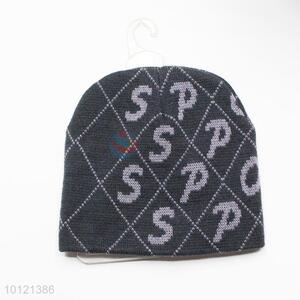 Gray Letter Pattern Crochet Knitted Hats, Beanie Hats