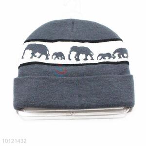 Gray Cartoon Elephants Pattern Winter Beanie Hat/Knitted Hat