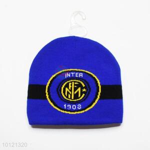 High Quality Blue Knitting Hats Beanie Hat with Embroidery
