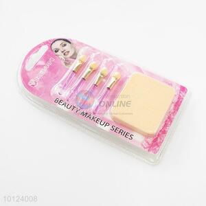 4 Pcs Makeup Brushes Kit Cosmetic Eyeshadow Brush and 1 Pc Square Shape Powder Puff