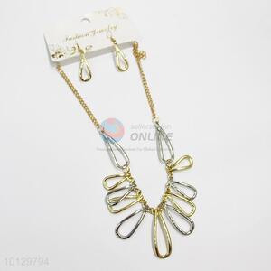 Waterdrop shaped smooth alloy statement necklace&earrings set