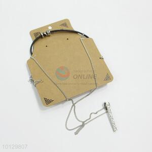 Cool product black pu long sitck alloy pendant necklace
