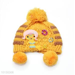 Yellow Cartoon Children's Winter Beanie With Pompon