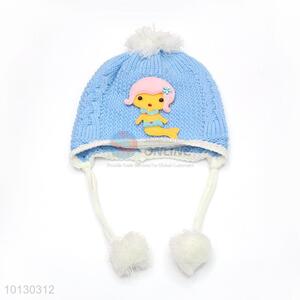Blue Cartoon Winter Knit Ear Protection Baby Hat