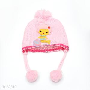 Pink Cartoon Winter Knit Ear Protection Baby Hat