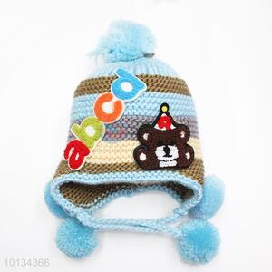 Hot sale bear affixed cloth knitting wint hats for kids