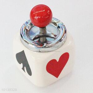 New Poker Printed White Ceramic Ashtray with Cover