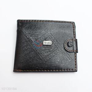 Black Leather Short Mens Wallet with ID Card Holder