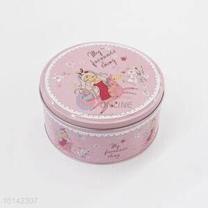 Unique Pink Color Little Girl Pattern Tin Box Cookie Box