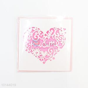Pink Color Heart Shape Hollow Out Flowers Greeting Card Birthday Card Gift Card