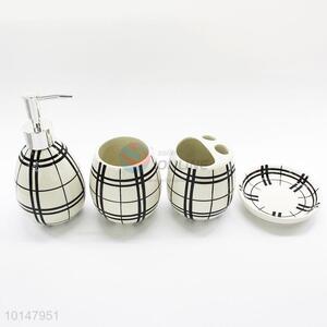 4 Pcs/ Set Exquisite Check Pattern Bathroom Set Ceramic Bathroom Dental Supplies