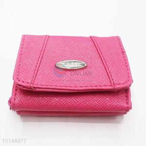 Simple Rose Red Style Mini Wallet Ladies' PU Leather Clutch Bag Card Holders