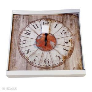 Square Shaped Simple Style Pattern Bedroom Decoration Wooden Wall Clock