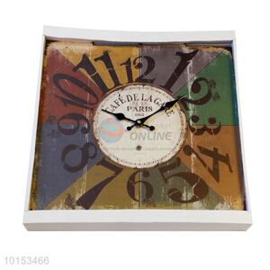 Square Shaped Wall Clock Colorful Numbers Pattern Creative Wooden Round Clock