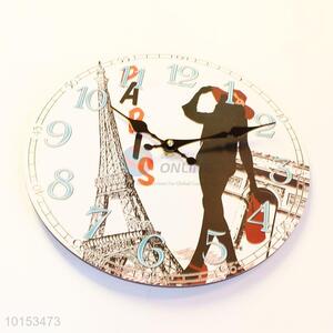 Round Shaped Roman Mumerals Modern Girl Pattern Wall Clock for Home Decoration