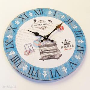 Round Shaped Birdcage Pattern Wall Clock Board Clock for Living Room Decoration