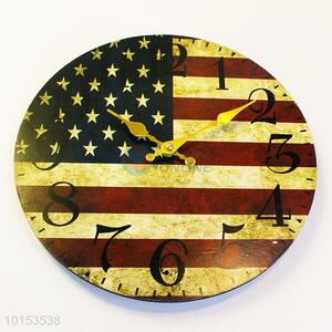 Round Shaped American Flag Pattern Wall Clock Board Clock for Home Decoration