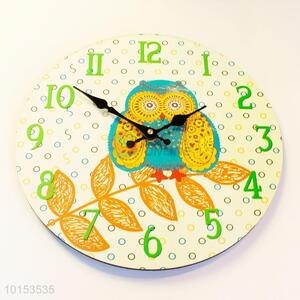 Round Shaped Colorful Cartoon Owl Pattern Wall Clock Board Clock for Home Decoration