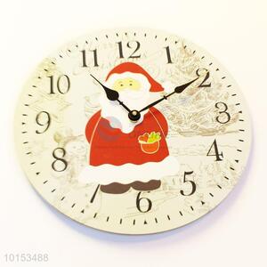 Round Shaped Santa Claus Pattern Wall Clock Board Clock for Living Room Decoration