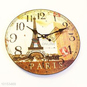 Round Shaped Eiffel Tower Pattern Room Decoration Wall Clock
