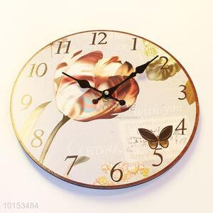 Round Shaped Flower Pattern Wall Clock Board Clock for Home Decoration