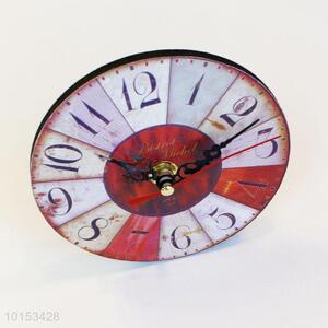 Round Shaped Colorful Pattern Wooden Wall Clock Living Room Decoration