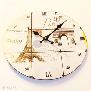Round Shaped Eiffel Tower Pattern Wall Clock Board Clock for Home Decoration