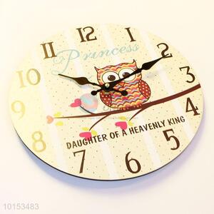 Round Shaped Cartoon Owl Pattern Wall Clock Board Clock for Home Decoration