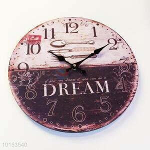 Round Shaped Vintage Pattern Wall Clock Board Clock for Living Room Decoration