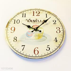 Round Shaped Cup Cake Pattern Room Decoration Wall Clock for Living Room