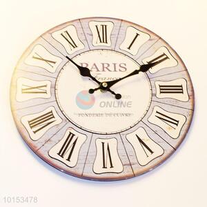 European Style Round Shaped Wall Clocks Artistic Roman Numerals Wooden Clock