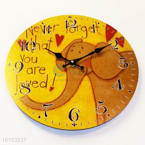 Round Shaped Cartoon Elephant Pattern Wall Clock Board Clock for Home Decoration