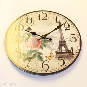 Exquisite Flower and Eiffel Tower Pattern Wall Clock Living Room Decoration